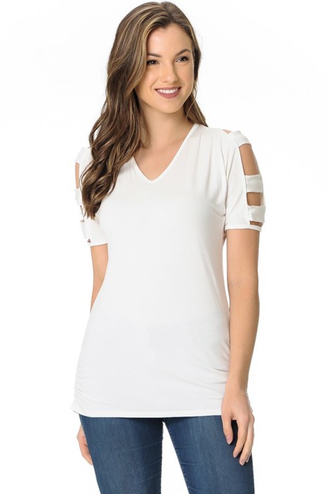 V-NECK TOP WITH CUTOUT SLEEVE