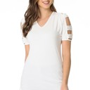 Small WHITE V-NECK TOP WITH CUTOUT SLEEVE