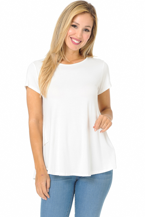 SHORT SLEEVE TOP WITH BACK RUFFLE