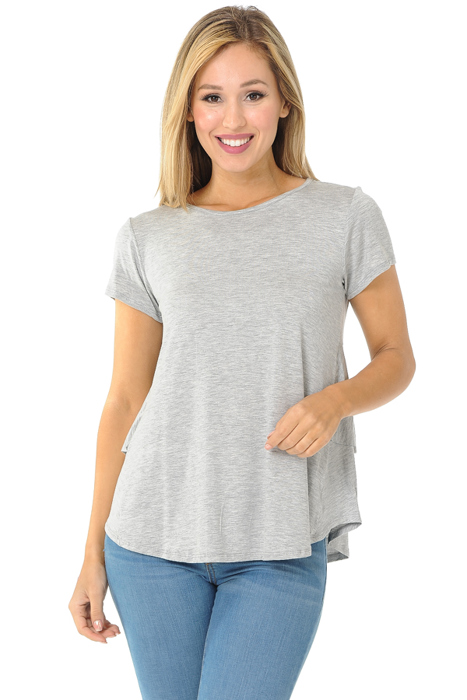 SHORT SLEEVE TOP WITH BACK RUFFLE