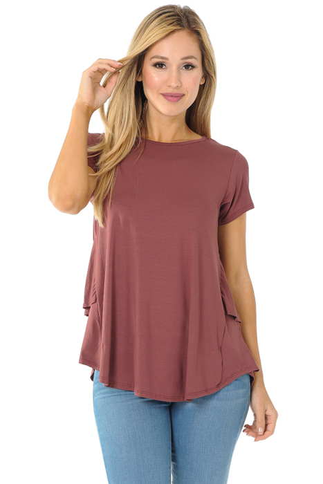 SHORT SLEEVE TOP WITH BACK RUFFLE