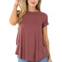 Small MARSALA SHORT SLEEVE TOP WITH BACK RUFFLE