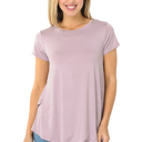 Small LAVENDER SHORT SLEEVE TOP WITH BACK RUFFLE