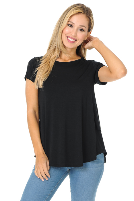 SHORT SLEEVE TOP WITH BACK RUFFLE