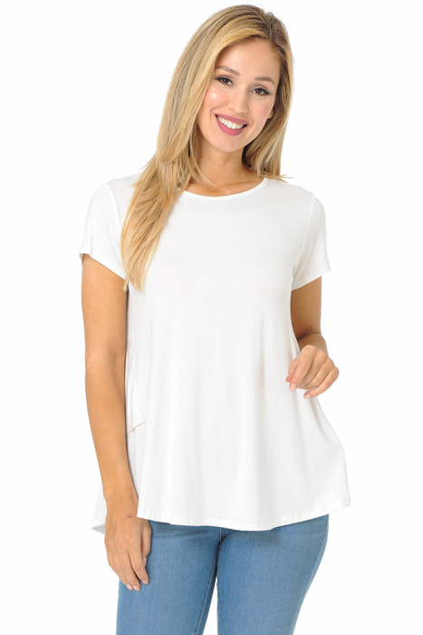 SHORT SLEEVE TOP WITH BACK RUFFLE