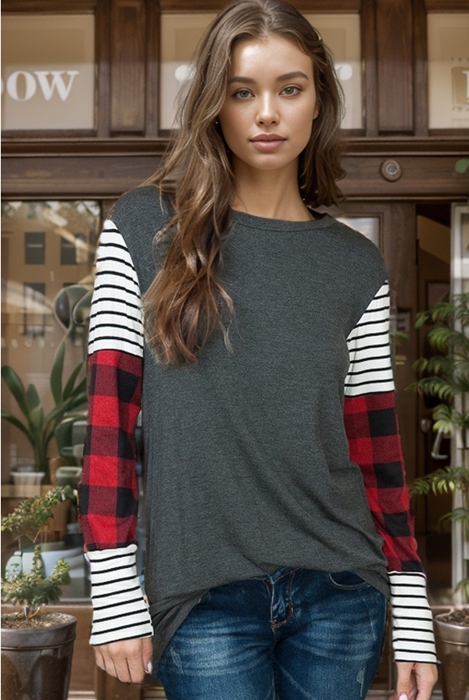 TUNIC TOP WITH COLOR BLOCK SLEEVES