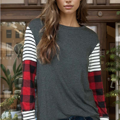 TUNIC TOP WITH COLOR BLOCK SLEEVES