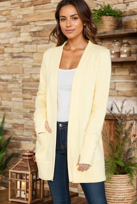 BRUSH OPEN MIDI CARDIGAN WITH THUMB HOLE