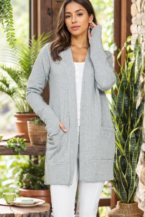 BRUSH OPEN MIDI CARDIGAN WITH THUMB HOLE