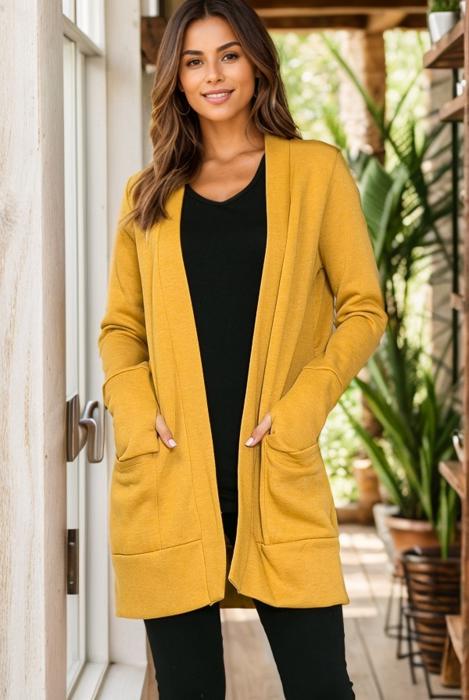 BRUSH OPEN MIDI CARDIGAN WITH THUMB HOLE