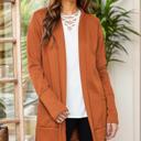 Small RUST BRUSH OPEN MIDI CARDIGAN WITH THUMB HOLE