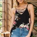 Small BLACK FLORAL CRISS CROSS TANK TOP