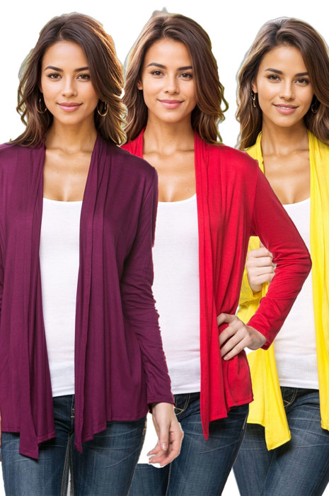 3 Pack Long Sleeve Cardigan for Women Open Front Dressy (Multi Colors Office Cardigan)