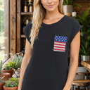 Small BLACK ROLL UP SLEEVE TOP WITH FLAG POCKETS