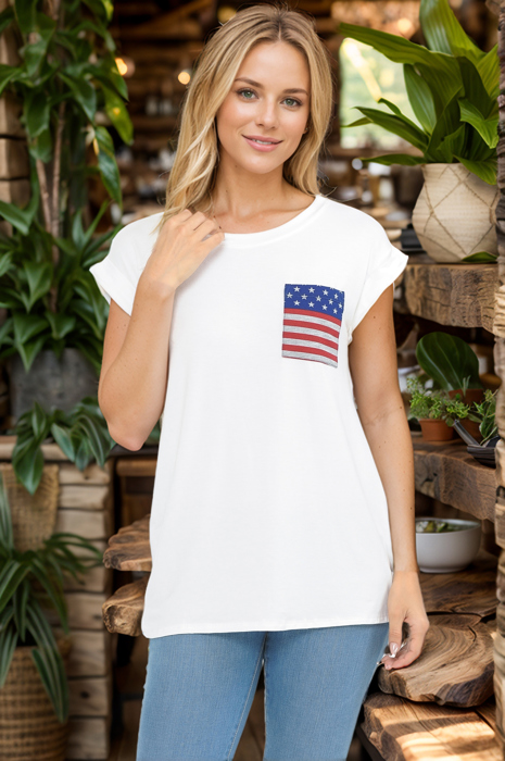 ROLL UP SLEEVE TOP WITH FLAG POCKETS