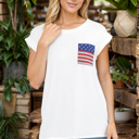 Small WHITE ROLL UP SLEEVE TOP WITH FLAG POCKETS