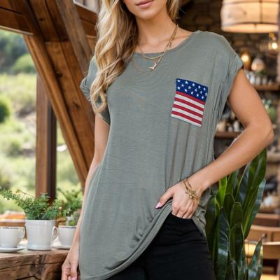 ROLL UP SLEEVE TOP WITH FLAG POCKETS