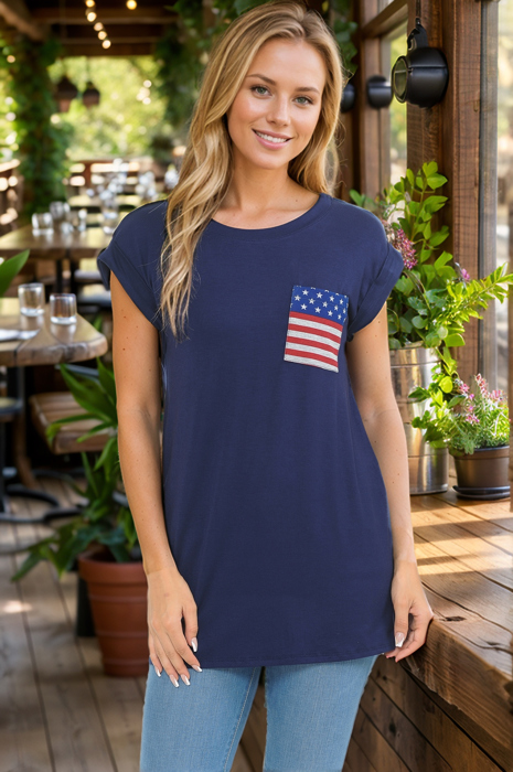 ROLL UP SLEEVE TOP WITH FLAG POCKETS