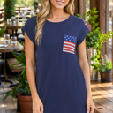Small NAVY ROLL UP SLEEVE TOP WITH FLAG POCKETS