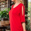 Small RED OPEN SHORT SLEEVE WITH SIDE RUCHED TUNIC