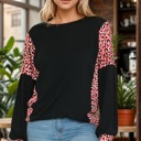  SOLID TUNIC TOP WITH ANIMAL PRINT SLEEVE CONTRAST