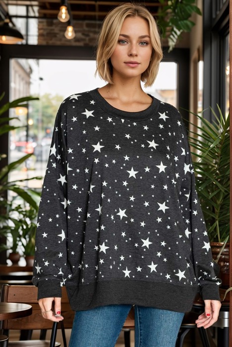 LIGHTWEIGHT DITSY STAR PRINT SWEATSHIRT
