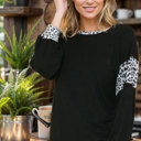 Medium BLACK SOLID TUNIC TOP WITH ANIMAL PRINT CONTRAST