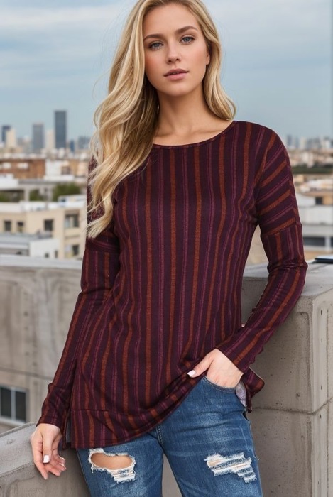 Vertical Striped Long Sleeve Tunic 