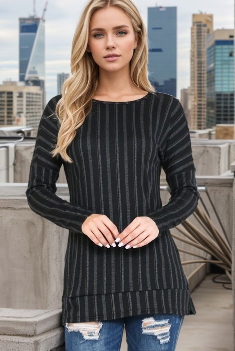 Vertical Striped Long Sleeve Tunic 