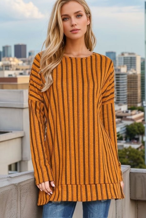 Vertical Striped Long Sleeve Tunic 