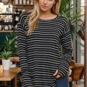Small BLACK Stripe Round Bottom Long Sleeve Top