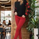 Small BLACK ROUNDED BOTTOM TOP WITH PLAID SLEEVES