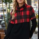  TURTLE NECK PLAID AND SOLID COLOR BLOCK TUNIC
