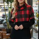 Small BLACK TURTLE NECK PLAID AND SOLID COLOR BLOCK TUNIC