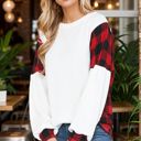  LONG SLEEVE TOP WITH BUFFALO PLAID CONTRAST