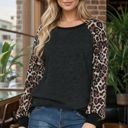 XL BLACK BASEBALL TUNIC WITH LEOPARD PRINT SLEEVES