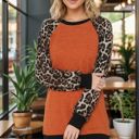Medium RUST BASEBALL TUNIC WITH LEOPARD PRINT SLEEVES
