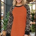 Small RUST BASEBALL TUNIC WITH LEOPARD PRINT SLEEVES