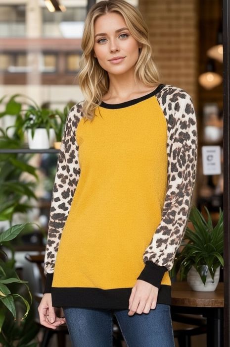 BASEBALL TUNIC WITH LEOPARD PRINT SLEEVES