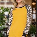 Small YELLOW BASEBALL TUNIC WITH LEOPARD PRINT SLEEVES