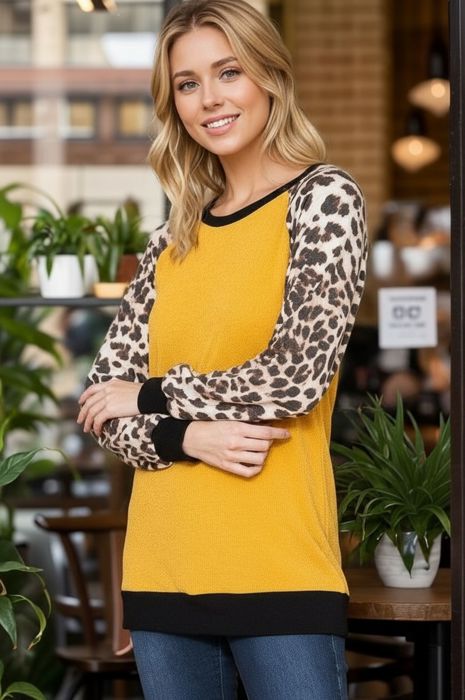 BASEBALL TUNIC WITH LEOPARD PRINT SLEEVES