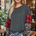 Small CHARCOAL Leopard and plaid sleeve tunic