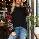 Small BLACK Leopard and plaid sleeve tunic