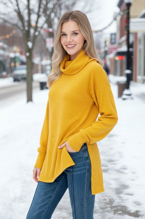 TURTLE NECK TUNIC WITH SIDE SLIT