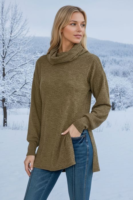 TURTLE NECK TUNIC WITH SIDE SLIT