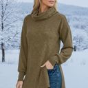 Small OLIVE TURTLE NECK TUNIC WITH SIDE SLIT