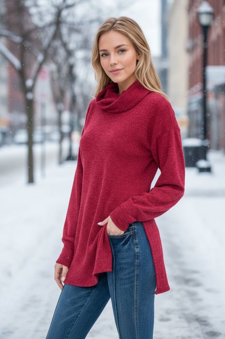 TURTLE NECK TUNIC WITH SIDE SLIT