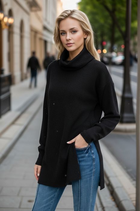 TURTLE NECK TUNIC WITH SIDE SLIT