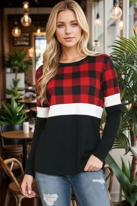 COLOR BLOCK LONG SLEEVE TOP