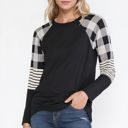  RAGLAN TUNIC WITH PLAID AND STRIPE CONTRAST SLEEVES